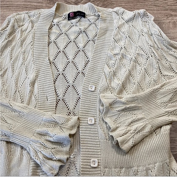 NWOT • Kancy Kole Cream Ruffled Cardigan - Picture 3 of 8